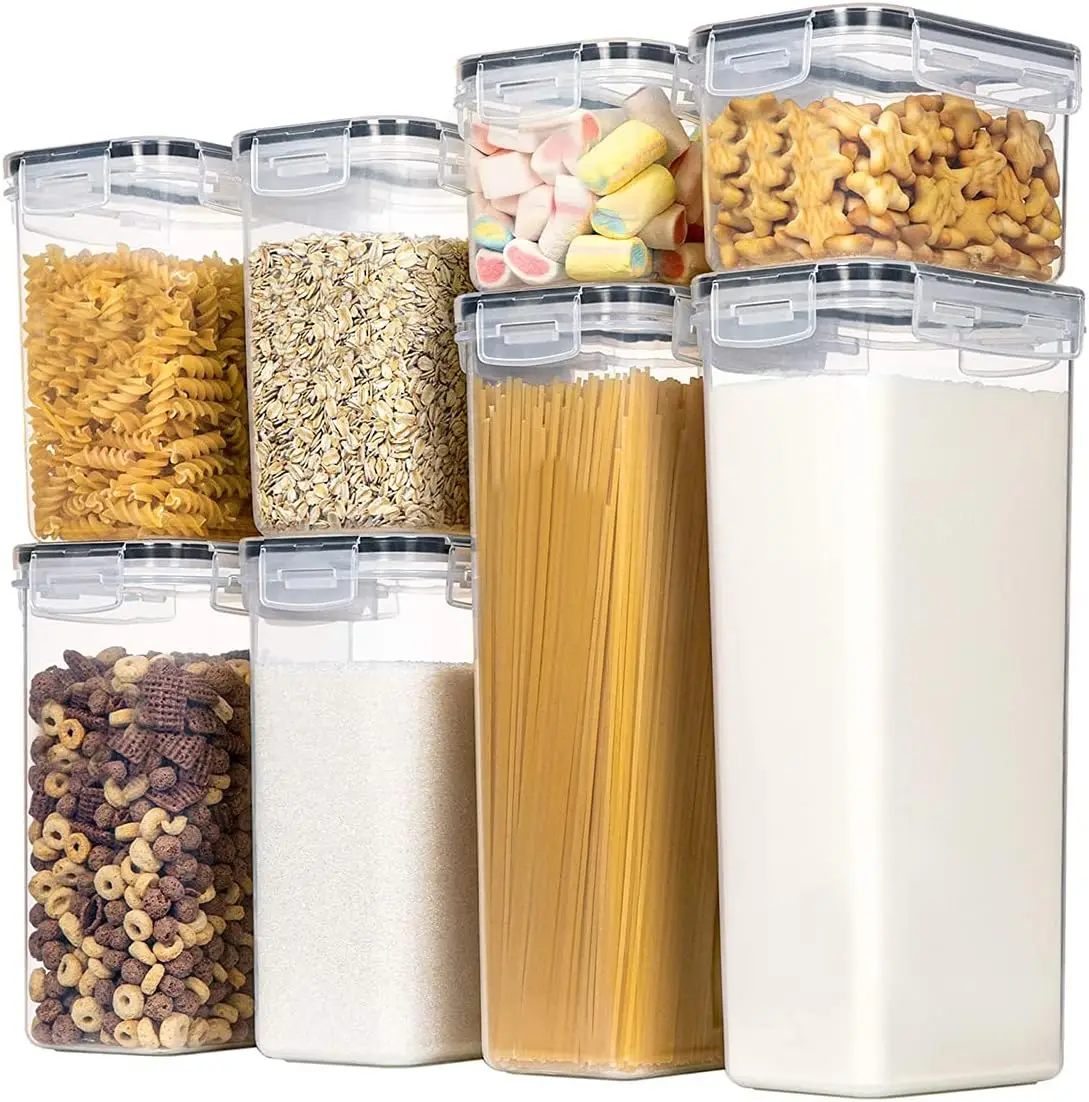 8 PCS Plastic Storage Containers for Kitchen Pantry Organization Airtight Food Organizer Set with Lids Cereal Sugar