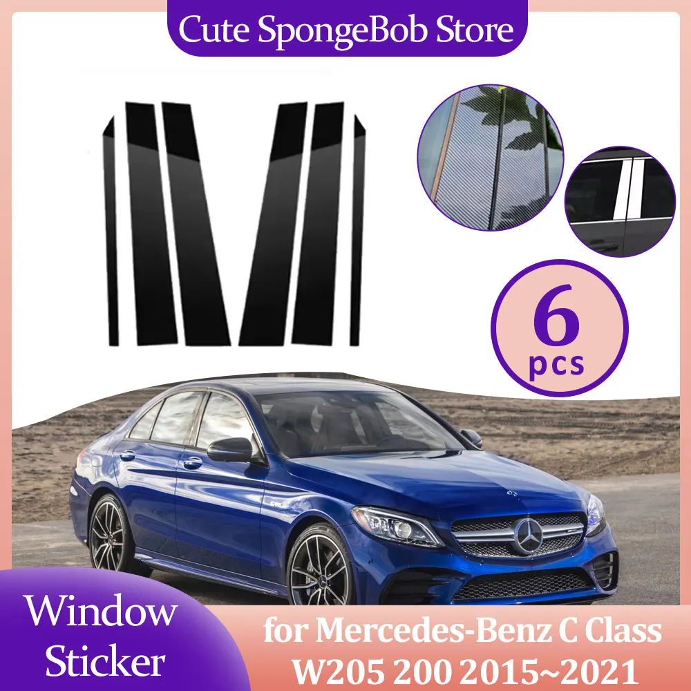 

Автомобильная наклейка на дверь окно столб для Mercedes-Benz C Class W205 200 2015 ~ 2021 2016 2017 2018 2019 2020 отделочные чехлы из углеродного волокна Серебристые Черные Аксессуары