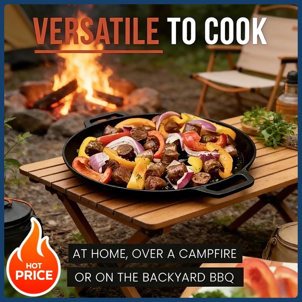 

Multi-Purpose Cast Iron Frying Pan Lightweight Round Griddle for Home Kitchen Non-Stick Skillet for Stove & Outdoor Cooking Pans