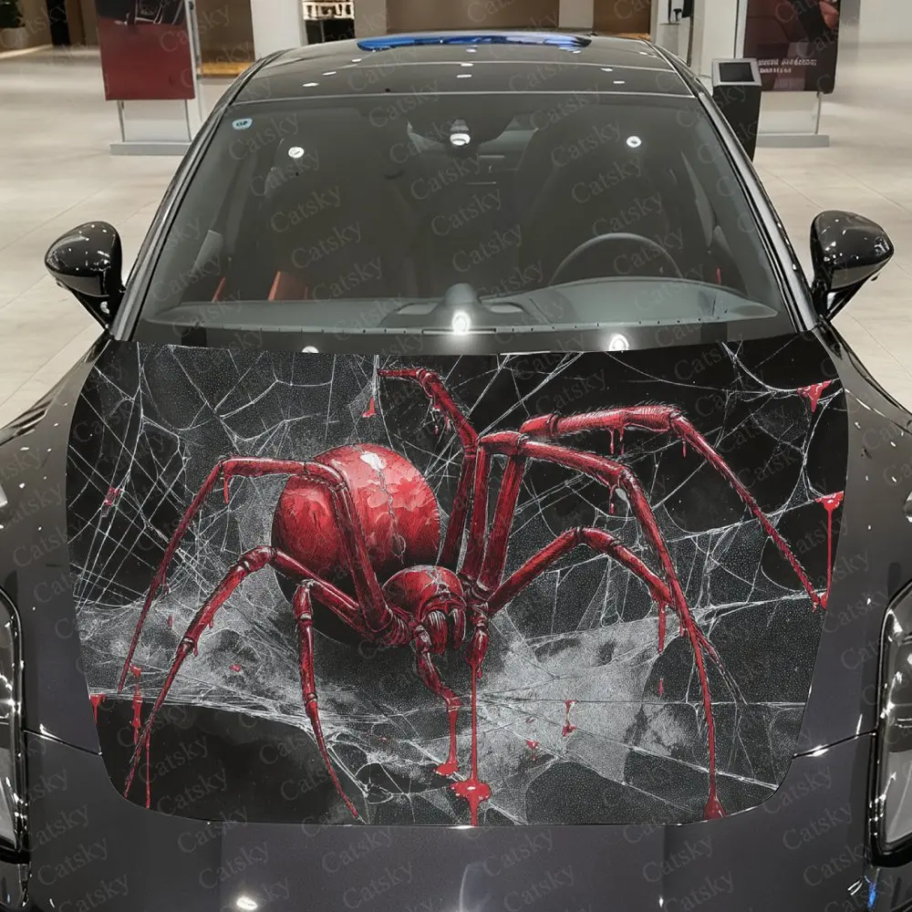 

Blood Spider Coiling Car Vinyl Wrap, PVC Material Waterproof Car Hood Sticker, Self-Adhesive Scratch-Resistant Stickers for Engi
