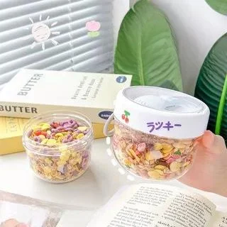 Vaso portátil de boca ancha para desayuno, tipo Mason, para avena nocturna, leche y leche de soja, recipiente sellado con cuchara, estilo japonés.