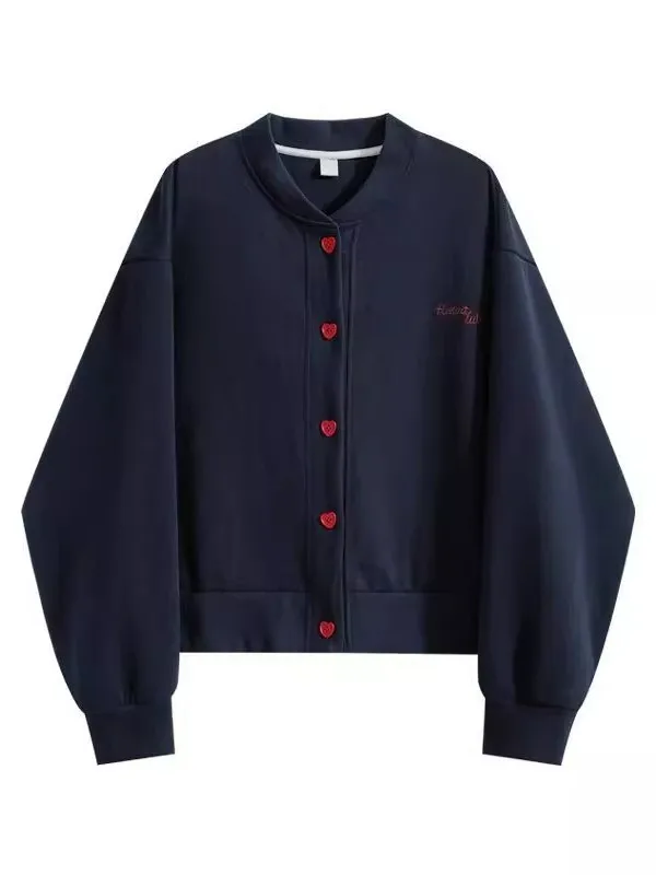 

Extra Large 300 Pou Autumn Heart Bule Design Open Cardigan Sweatirt ex American Retro Loose Lazy Sle Jaet