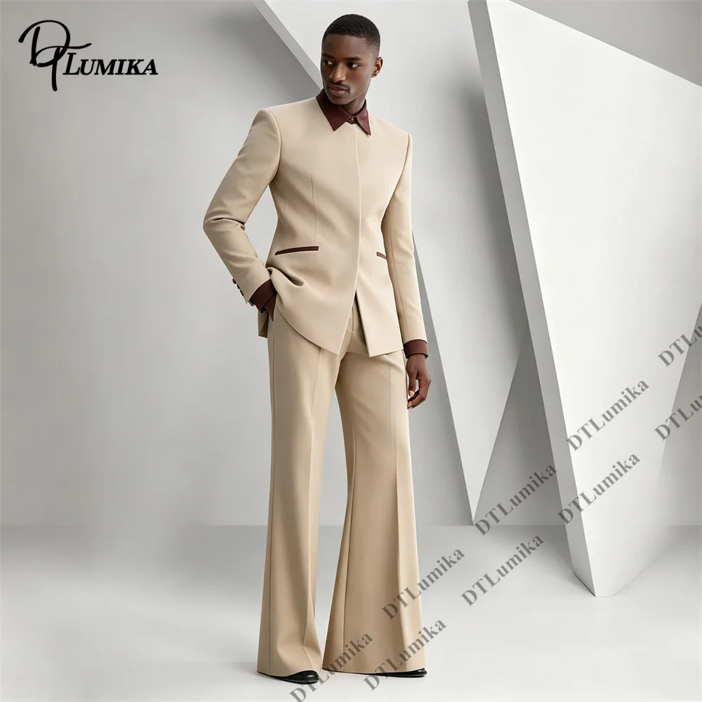 Men's 2 Piece Suit Contrast Collar Blazer Flare Pants Set Slim Fit Retro 70s Style Fashion Wedding Party Prom Customized