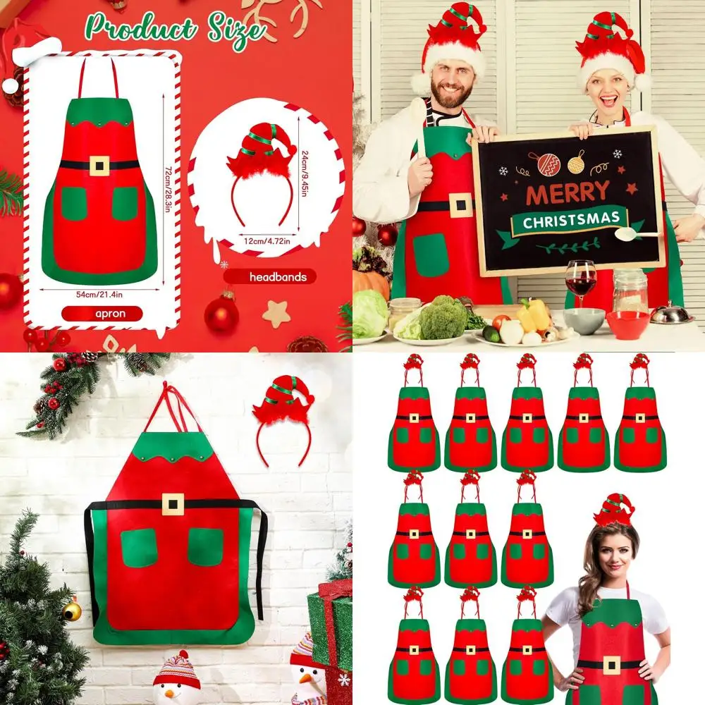 

24-Piece Christmas Elf Apron & Headband Set for Adults - Festive Kitchen Costume Accessories