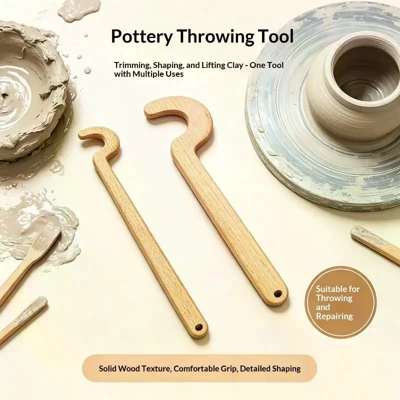 Pottery Tools Wooden Long Handle Blank Elongated Pot Auxiliary Ceramic Bottle DIY Hand Elongated Smooth Modeling Tool