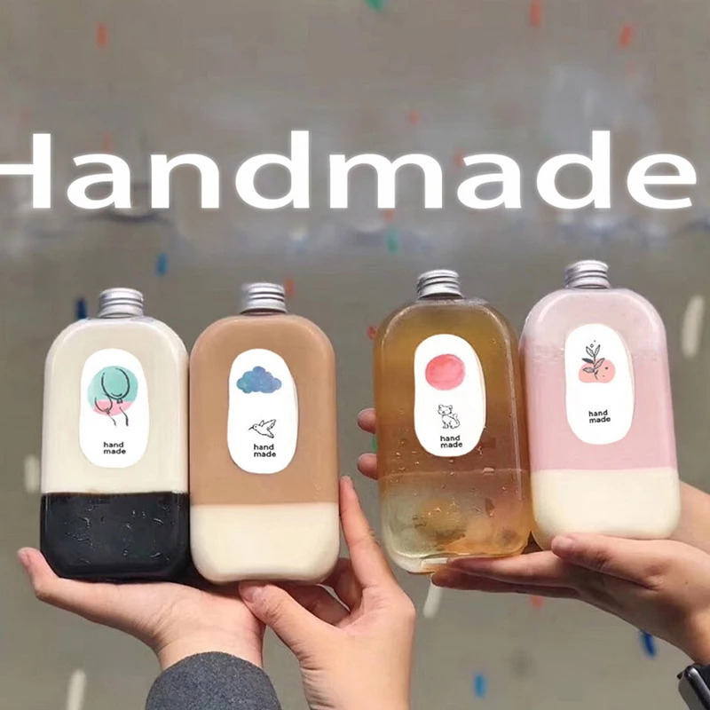 Botellas de plástico de 400ML, contenedores de almacenamiento para bebidas, botellas de agua potable, leche, té, taza de jugo con tapas