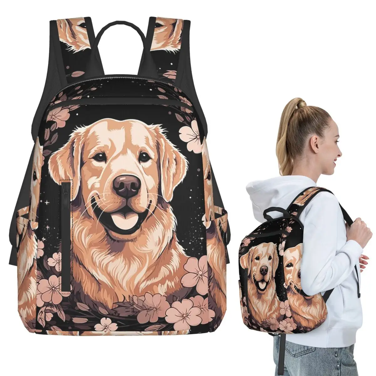 

Golden Retriever Puppy And Cherry Blossoms Tree Backpack Student BookBag Children School Bag Computer Shoulder Bags Boys Girls