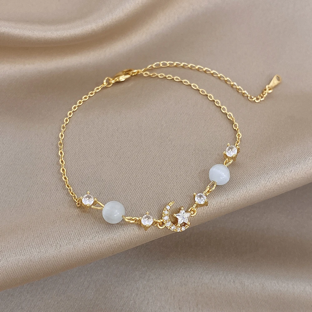 Greatera Kristall-Stern-Mond-Armband für Damen, klassisch vergoldet, heiß begehrt, temperamentvoll, glänzend, vielseitiges Damen-Kettenarmband, Geschenk