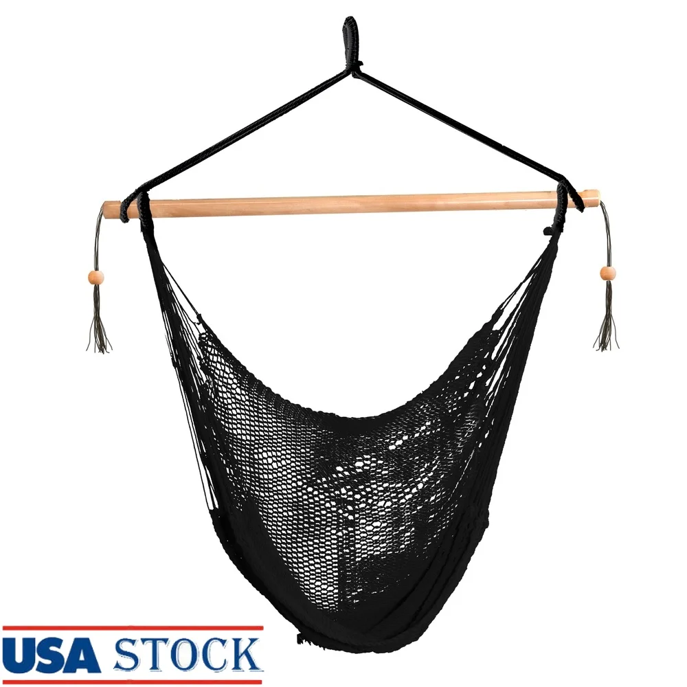 

Durable Island Rope Hammock Chair with Spreader Bar Easy Installation Hand Woven Cotton Relaxing Lounger Indoor Outdoor Portable