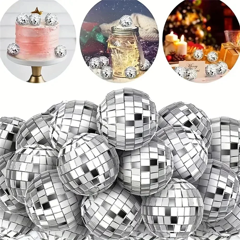 10-30pc mini espelho bola de discoteca luz reflexiva rotativa brilhante bola de prata ornamentos de bolo de aniversário festa de natal decoração de casa