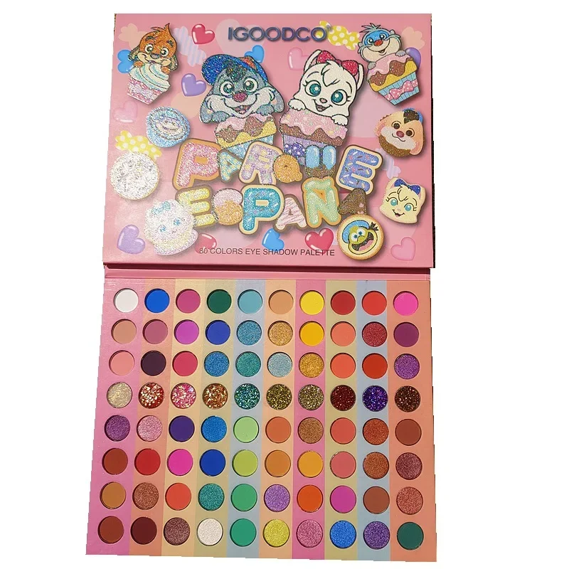 80 Colors Cartoon Animal Eye Shadow Plate Shimmer Matte Shimmering Powder Sequins Makeup Palette Stage Makeup Eyeshadow Palette