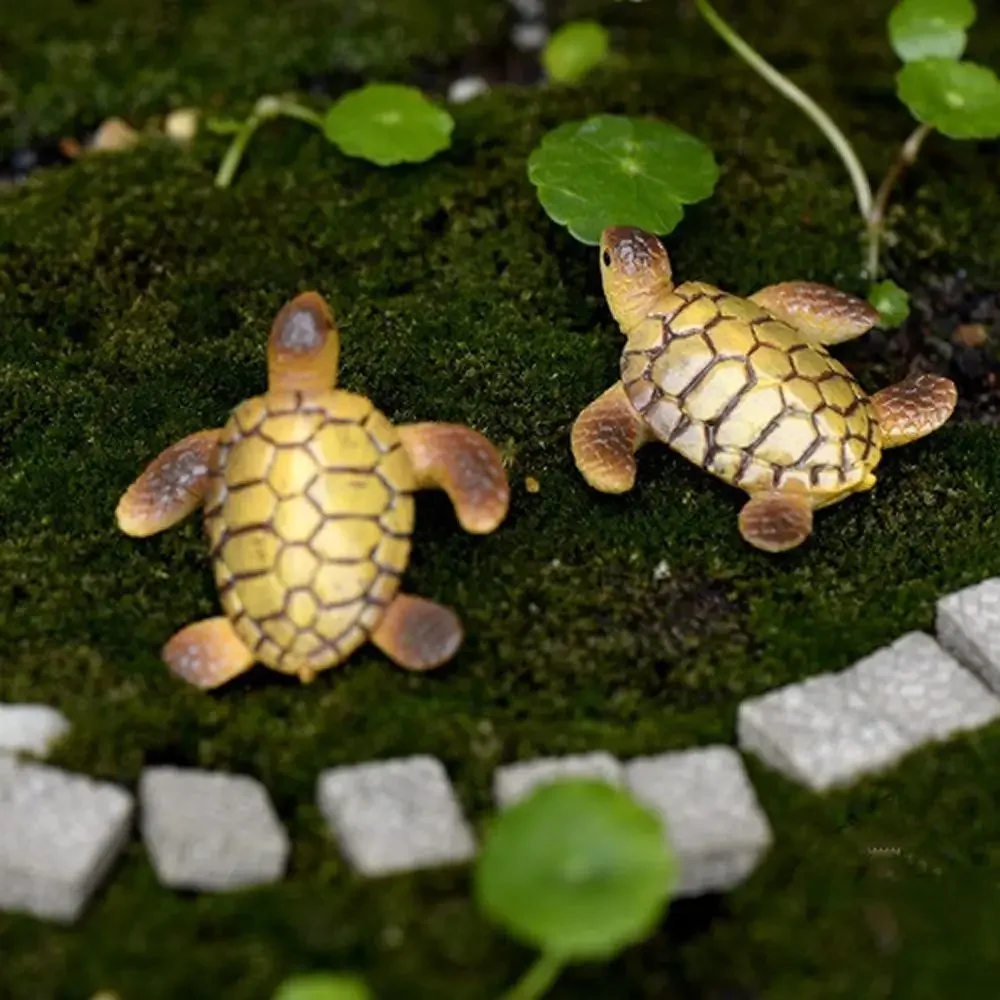 2Pcs Mini Sea Turtle Figurines Resin Turtle Miniatures Garden Moss Bonsai Ornaments Micro Landscape Fish Tank Home Desk Decor