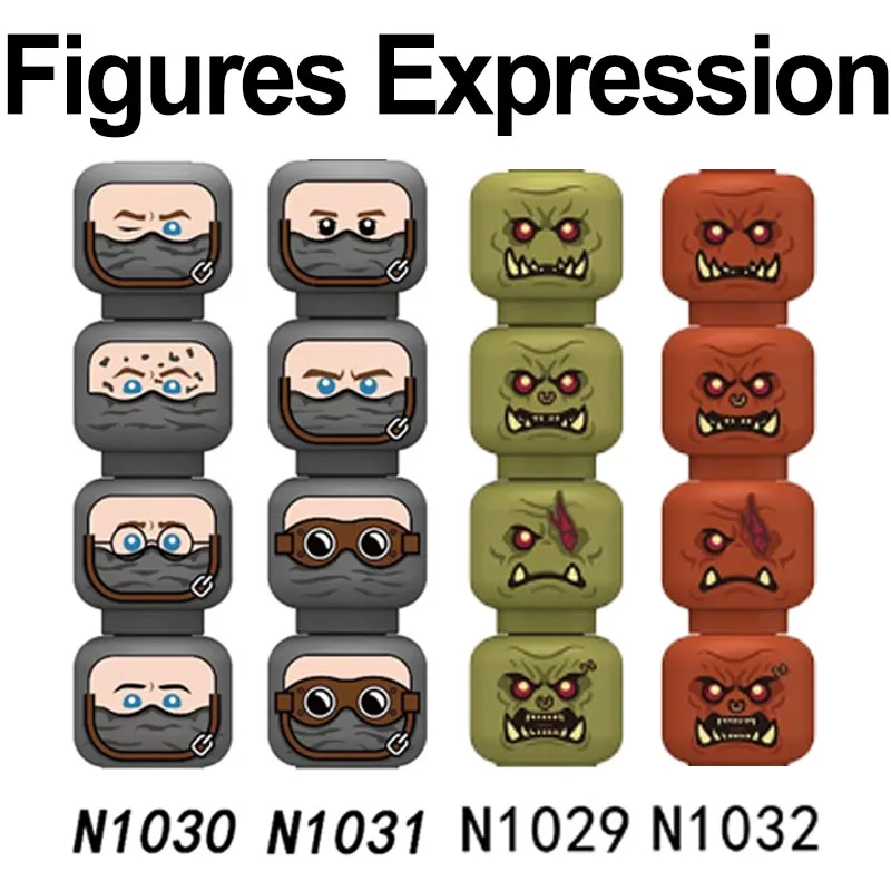 WW2 Military Army Soldier Face Head City Figures Facial Expression Building Blocks Mini Parts Brick Accessories Kids Toys Gift