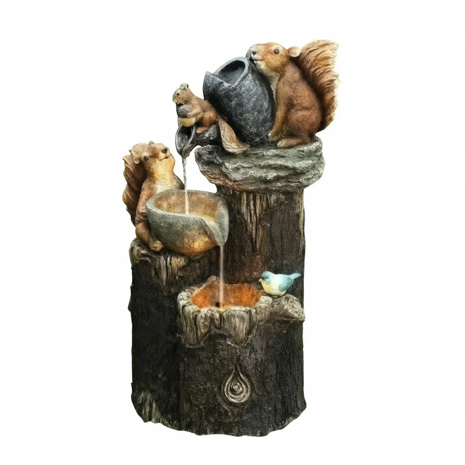Resin Outdoor Water Fountain Industrial Style Solar Powered Waterfall with Basin for Garden Patio