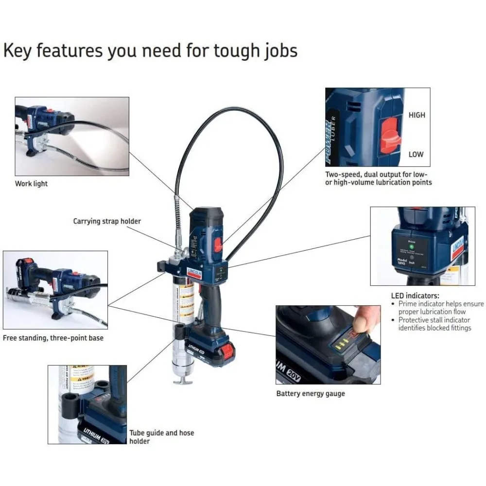 20 Volt Lithium Ion High Pressure 2 Speed Cordless Grease Gun 10,000 PSI, Single Battery with Carrying Case and Charger