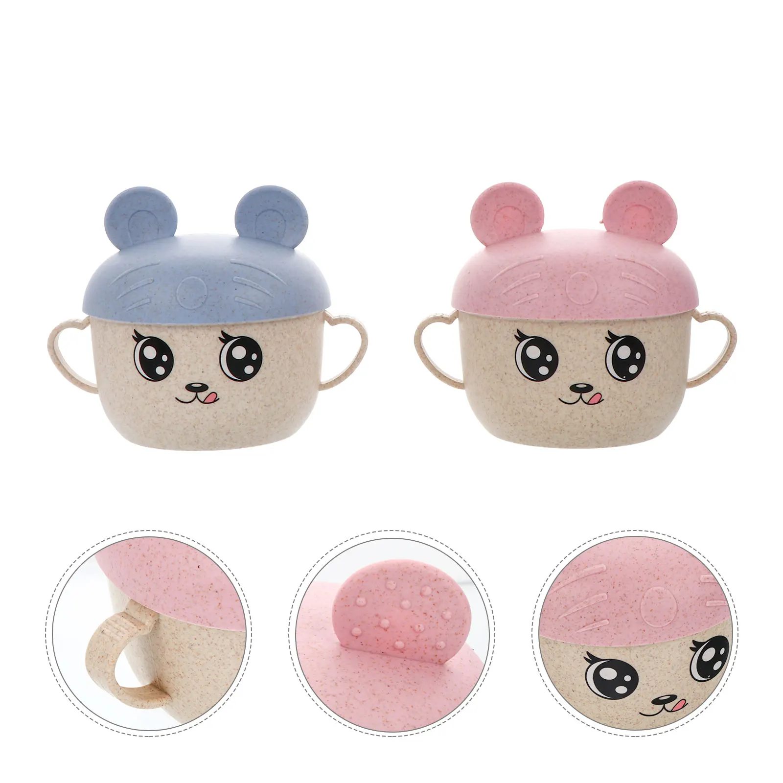 2 ชุดหูคู่ชามเด็กเป็นมิตรกับสิ่งแวดล้อมปลอดภัยเด็กวัยหัดเดินชามให้อาหารพลาสติก Self Feeding การฝึกอบรมชามสําหรับข้าว