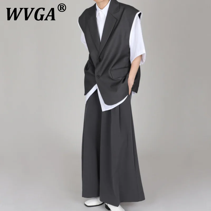WVGA Frühling Sommer Neue Männer Flut Casual Chic Drapieren Blazer Weste Halbe Hülse Hemd Koreanische Lose Anzug Hosen Drei-stück Set W8359