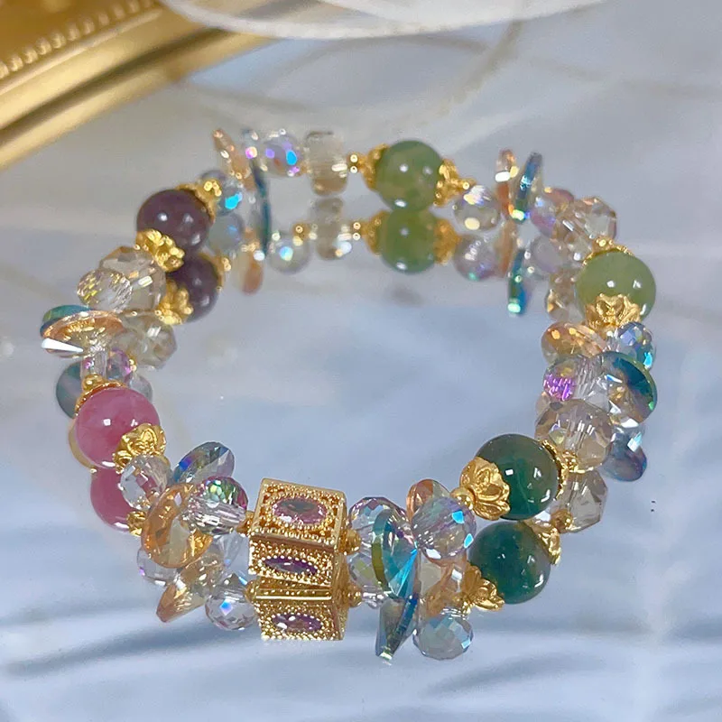 Spring and Summer New Super Shiny Crystal Bracelet Women's Simple Mori Style Fairy Style Beaded Bracelet Cross-Border Candy Colo