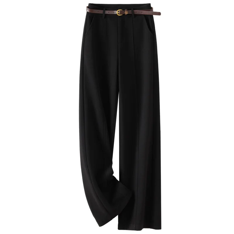 سروال بدلة صوف للنساء والشتاء، سروال أنيق من الأرز الدبق، مبطن بالصوف دافئ ضيق مستقيم-