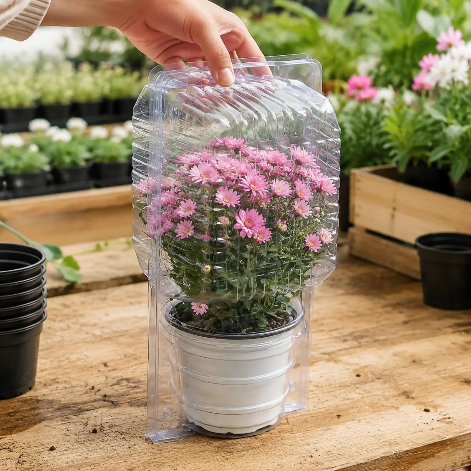 Plant Display Transport Box Clear PVC Flowerpot Case for 15cm Pots with Hanging Slot for Retail Use