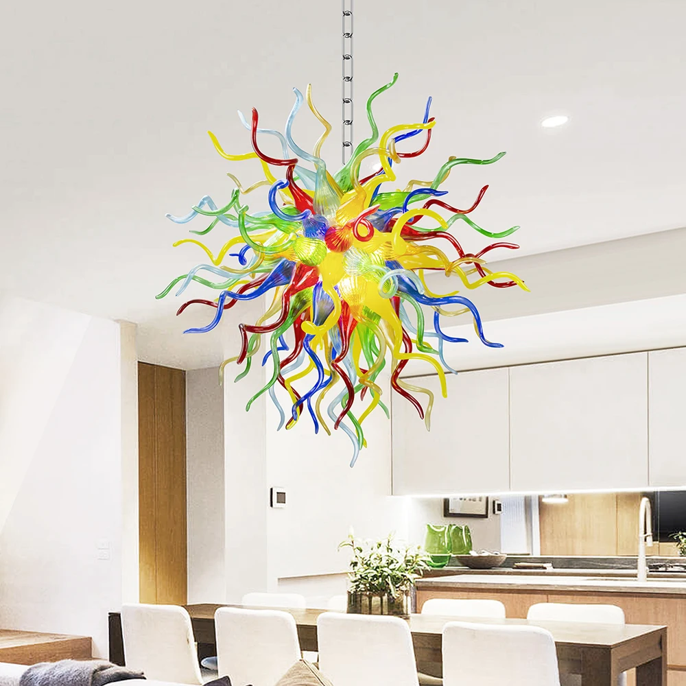 Modern Glass Chandelier D 36inch Hand Blown Glass Chandeliers Chain Hanging Lamp Multi Color Light Fixture for Home Living Room