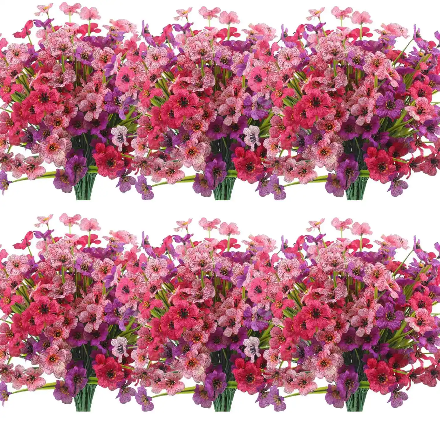 Artificial Outdoor Plants and Flowers 12 Bundles,UV Resistant Fake Flowers for Home Decoration,Pink Purple Fuchsia