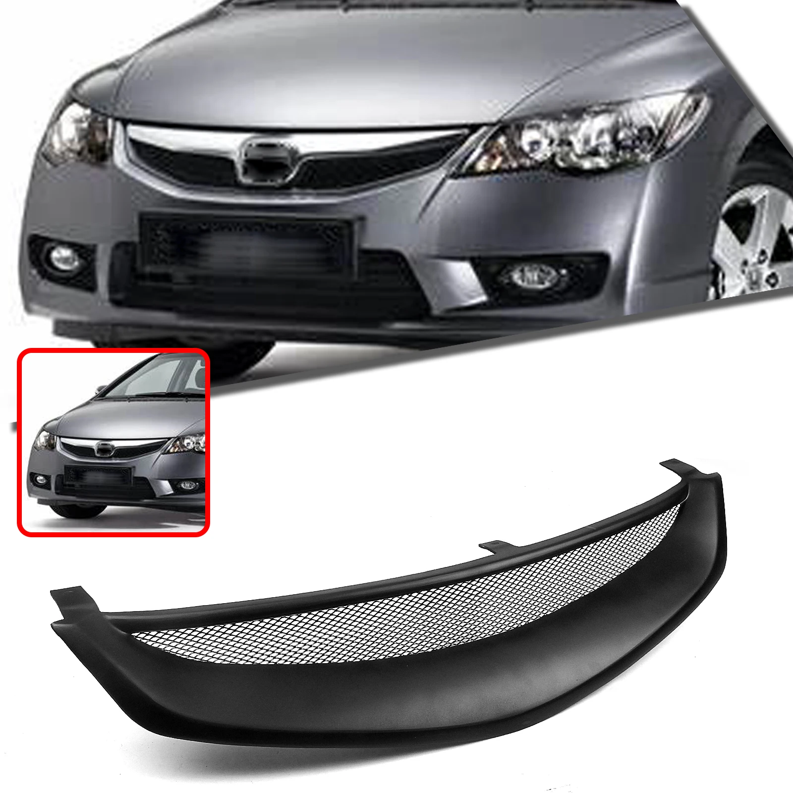 Front Grille Racing Grill Intake Hood Mesh Grid For Honda Civic Sedan Japan Model 2006-2008