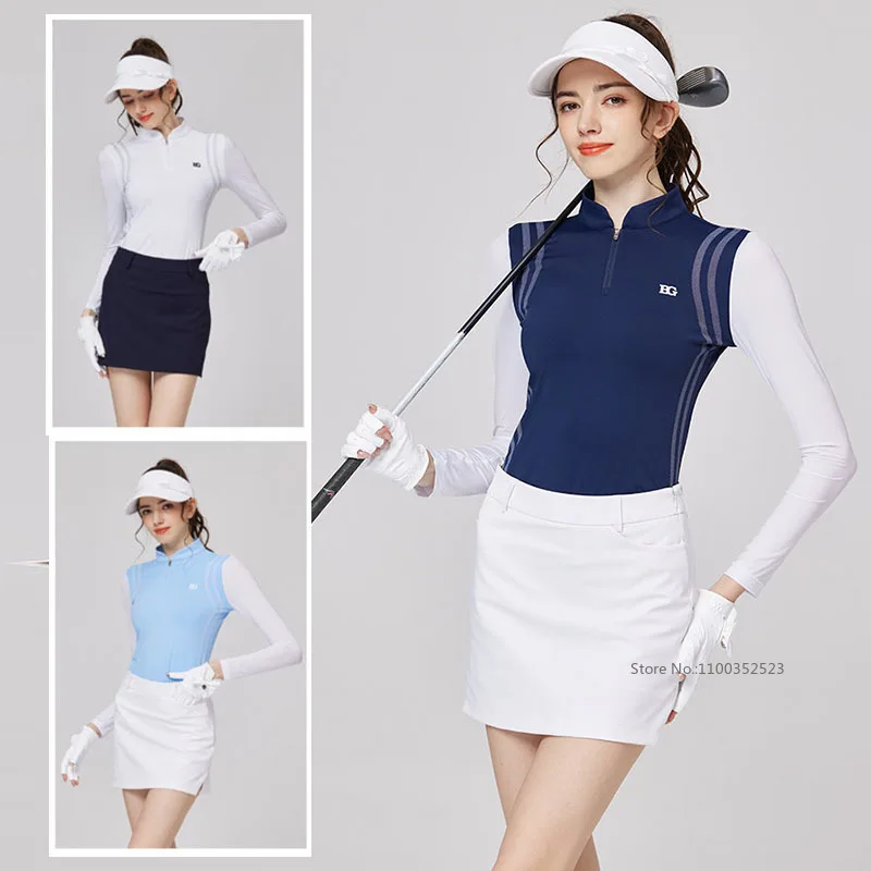 

Blktee Sunscreen Golf Shirts Women Ice Silk Long Sleeve Tops Cooling Sports T-shirt Lady Pencil Skirt with Short Slim Golf Skort