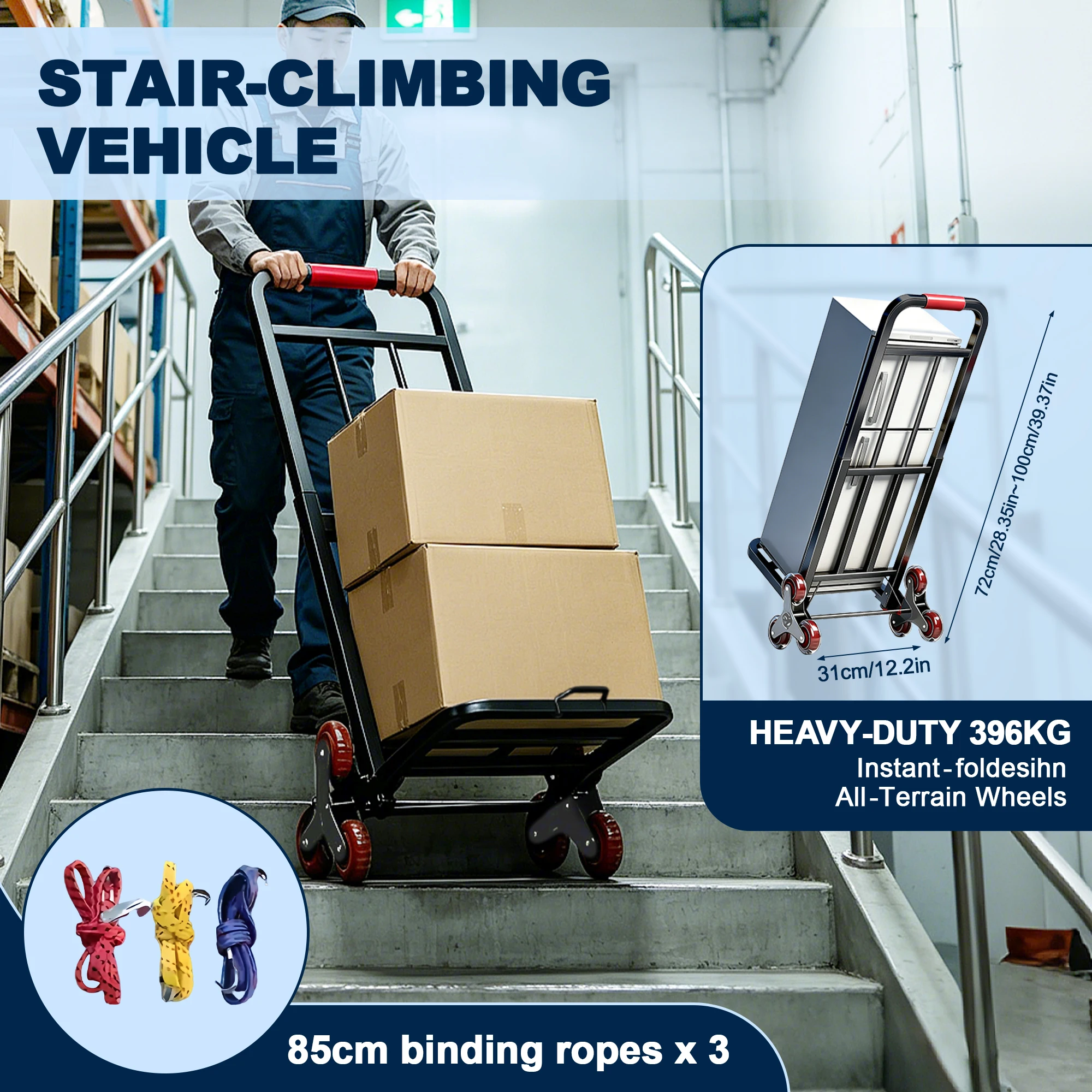 1 Heavy-Duty Folding Hand Truck with Adjustable Buckle Gear, Stair-Climbing Wheels, and Portable Lift Hand Truck for Transport and Shopping, Foldable Hand Truck
