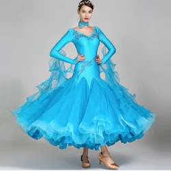 Vestido de baile de salón para mujer, 10 colores, vestidos de competición, ropa de Baile Estándar, manga larga