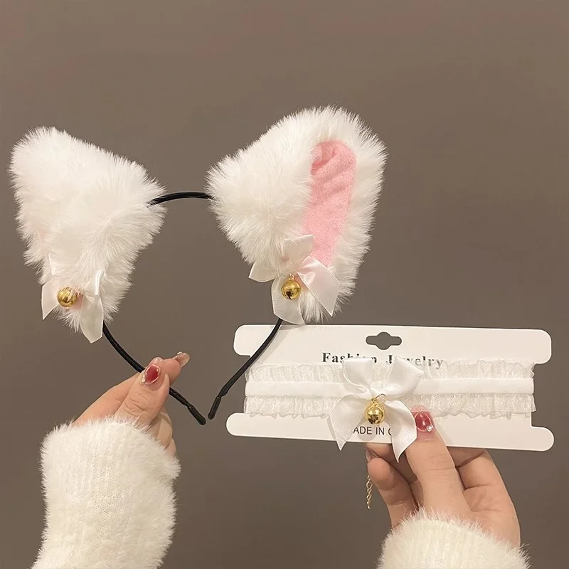 Cat Ear Headband with Bells, Fox Headband for Women, Rabbit Ears, Christmas Props, Animal Ears, Children's Necklace, Cute