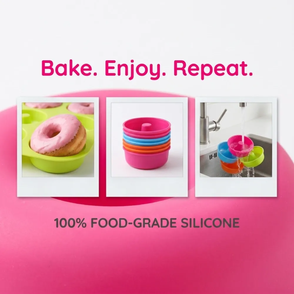 16pcs Thick Silicone Donut Mold Colorful Reusable Baking Cups Cleanable Non-Stick Cake Molds Home Kitchen DIY Baking