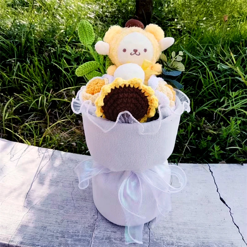 Rose Sunflower Hand Woven Bouquet Hello Kitty Kuromi Melody Cinnamoroll Kawaii Sanrio Anime Valentine's Day Holiday Gift