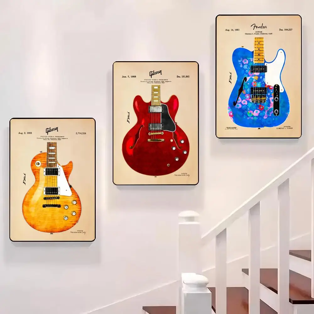 

Vintage Electric Guitar Blueprint Poster Sticky Wall Waterproof Home Living Room Bedroom Bar Aesthetic Decoration Perfect Gift