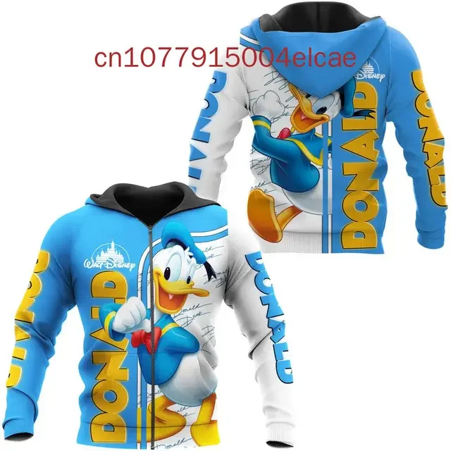 Disney Donald Duck Zipper Hoodie New Men's And Women's Children's 3D Printed Casual Fashion Hoodie