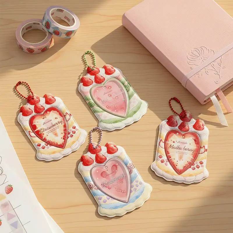 Kawaii Cartoon Strawberry Card Holder Pendant 3 Inch Durable Photo Card Clip for Bag Purse Pendant Girls Daily Use