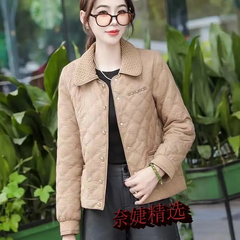 

Lapel Solid Color Button Cardigan Long Sleeve Beaded Women's Coat Cotton Autumn and Winter Fashionable Casual Top