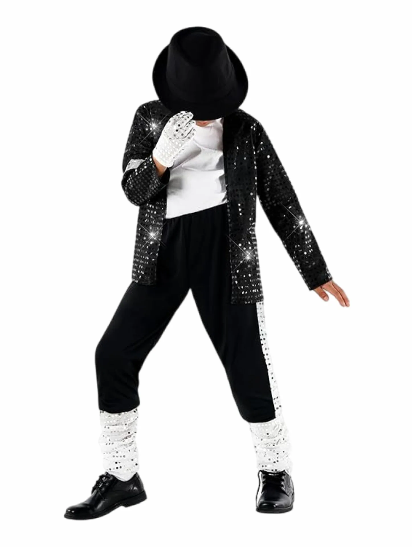 Boy Fashion Pop Party Dress Up Costume Sequined Jacket Pants Hat Gloves Covers Halloween Carnival Stage Performance Outfit Set