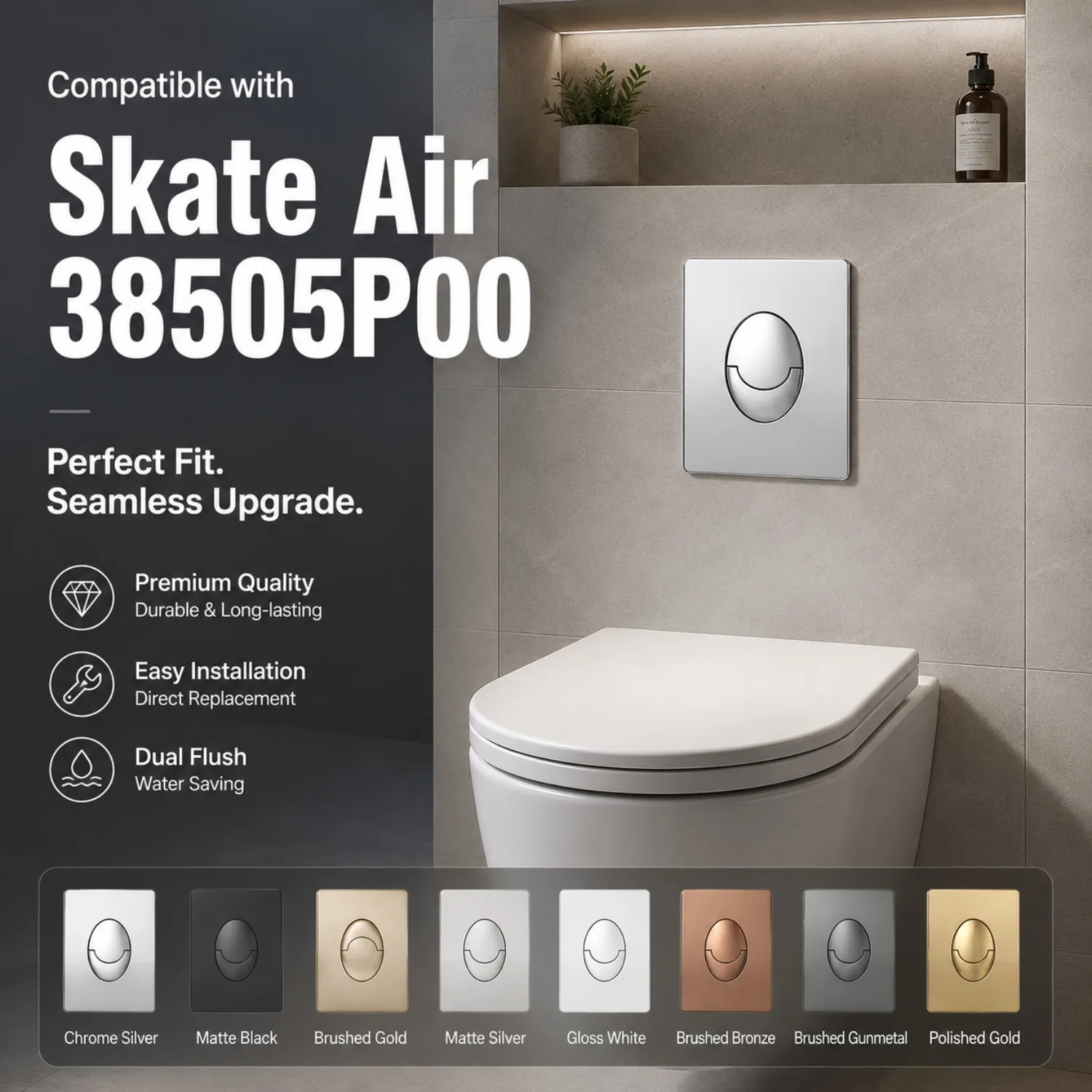 Dual Flush Push Button Plate Compatible with Grohe Skate Air 38505P00 Dual Pneumatic Concealed Cistern Replacement
