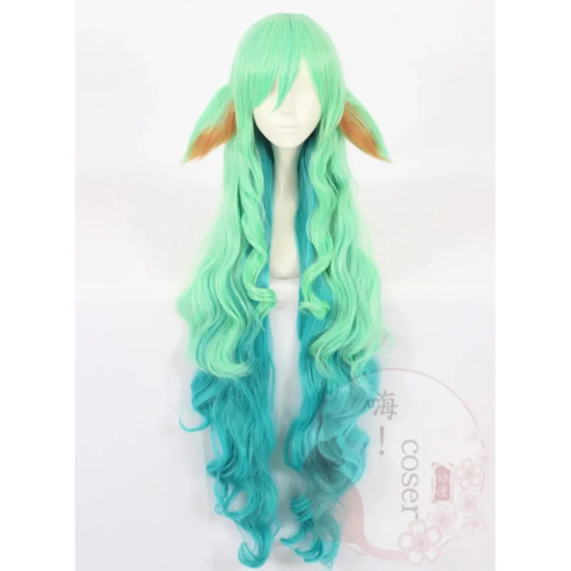 لعبة LOL المرأة سوراكا شعر مستعار تأثيري ستار جارديان الأخضر شعر مستعار تأثيري وآذان