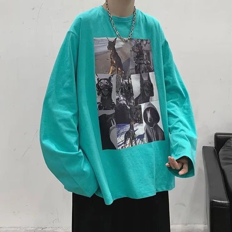 

Ice Silk Long Sve Men's T-irt Thin Cotton Wool Fabric round Ne Printed Anti-Wrinkle Summer Autumn Faionable Base irt