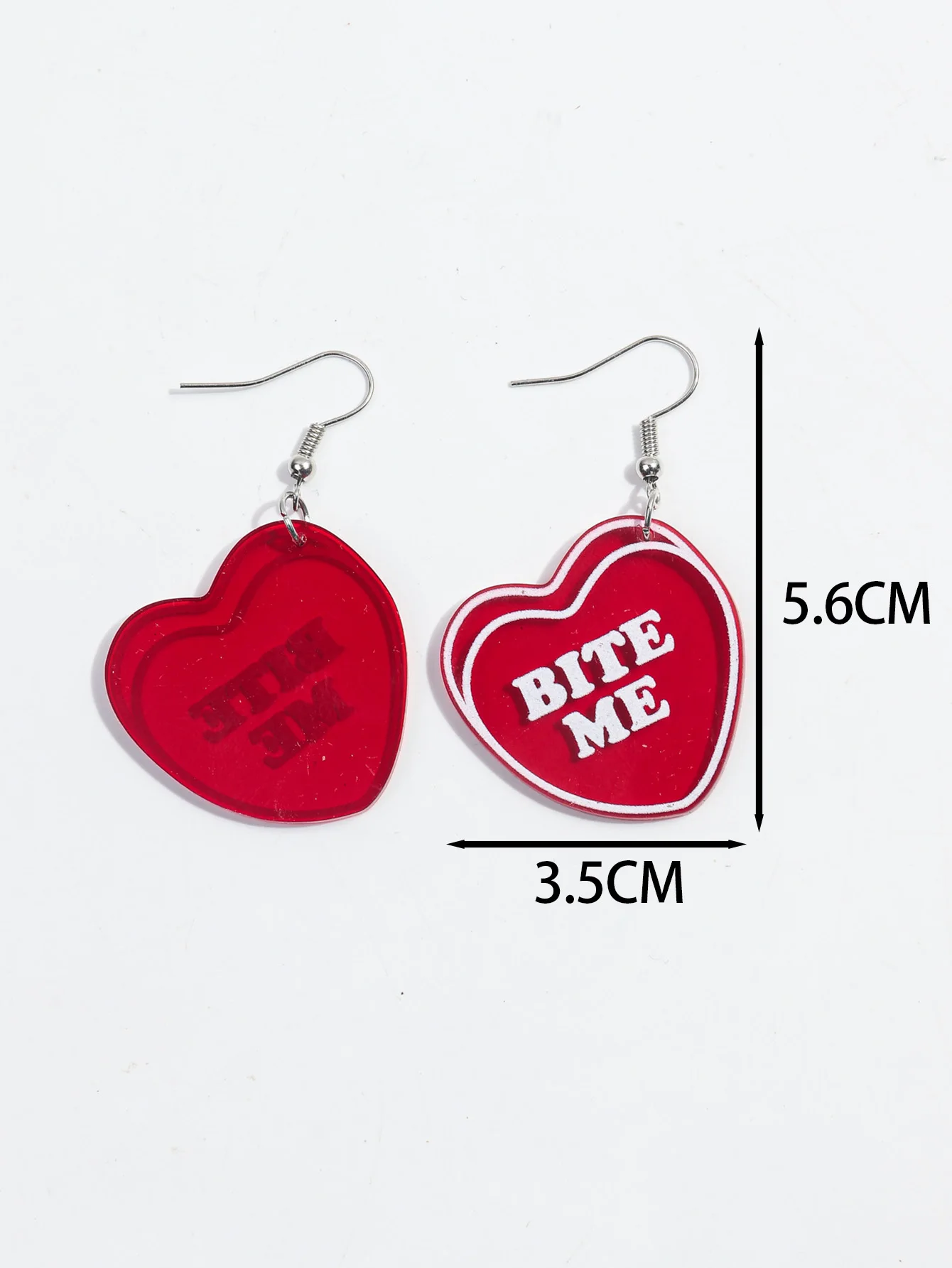 Valentine's Day Love BITE ME Acrylic Dangle Earrings for Women Romantic Laser Red Heart Peach Drop Earring Sweet Jewelry Gift