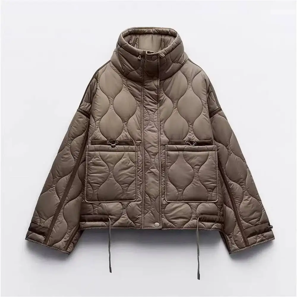 Veste légère en coton pour femme, vêtement Simple, ample, chaud, coupe-vent, col montant, nouvelle collection hiver 2025