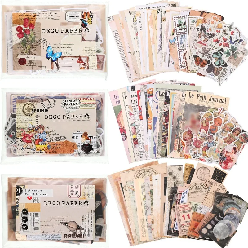 600 Pieces Vintage Stickers Journaling Paper Antique Scrapbooking Journaling Paper Aesthetic Scrapbook Paper Stickers