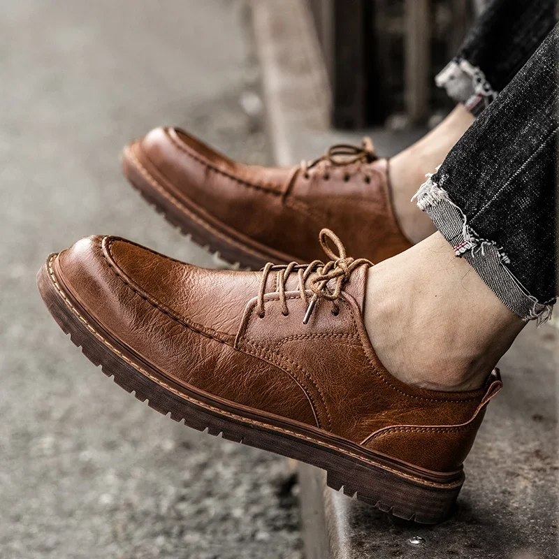 

Men Shoes Brogue Casual Shoes 2023 Autumn New Men Genuine Leather Shoes Work Boots Business Casual Sneakers