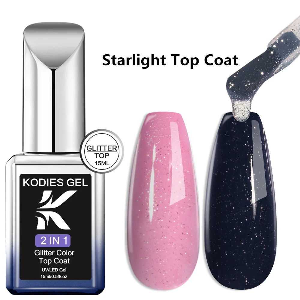 

KODIES GEL Glitter Top Coat UV Gel Nail Polish Starlight Ultra Fine Aurora Gel Varnish Sparkle Finish Sealer Manicure Nail Art