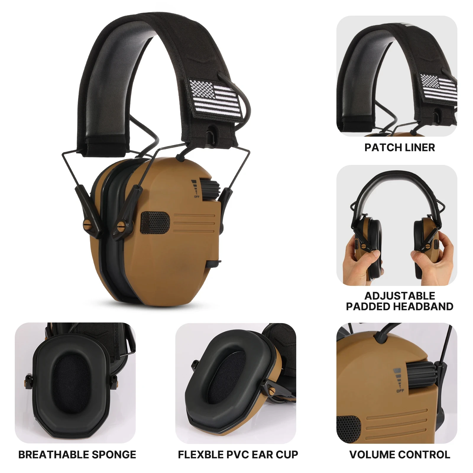 Tactical Earmuffs Active Headphones for Shooting Electronic Hearing Protection Ear Protect Noise Reduction Hunting Headset