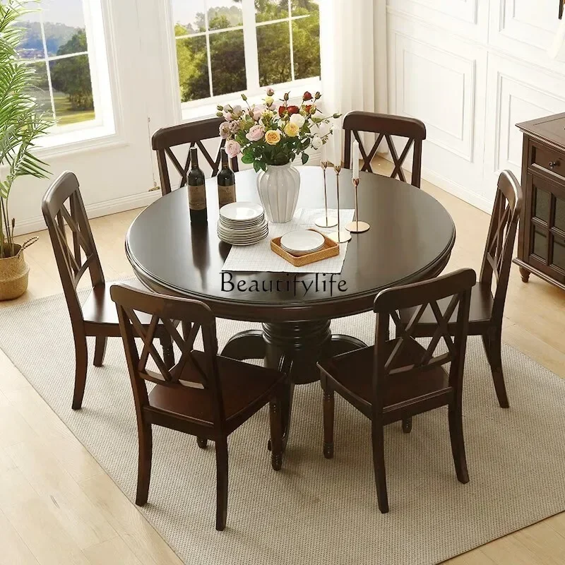

yj21 American-style Solid Wood Round Dining Table Small Apartment Simple Home Dining Table French-style