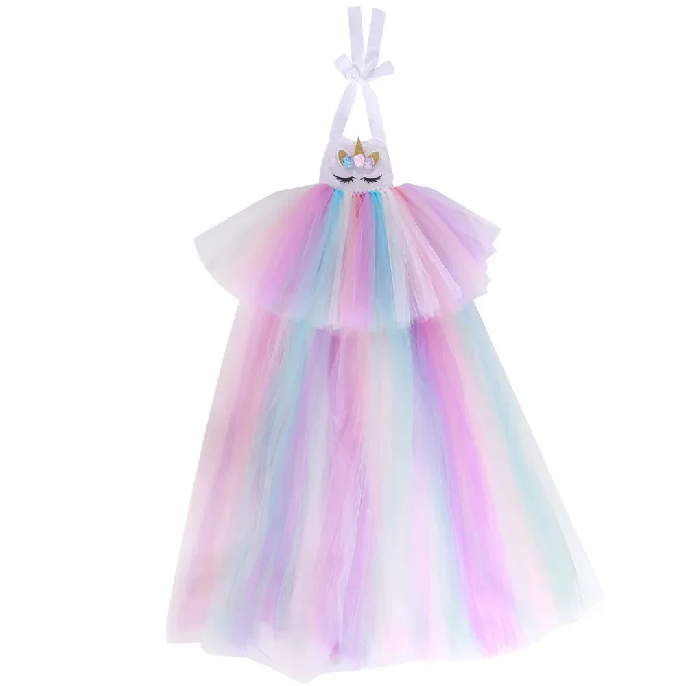 Kinder-Einhornkleid mit langem Schwanz und LED-Lichtern, Mädchen-Geburtstagsparty-Kleid, Prinzessin, Karneval, Kostüm, Haarband, pastellfarbenes Regenbogenkleid – Detail 5