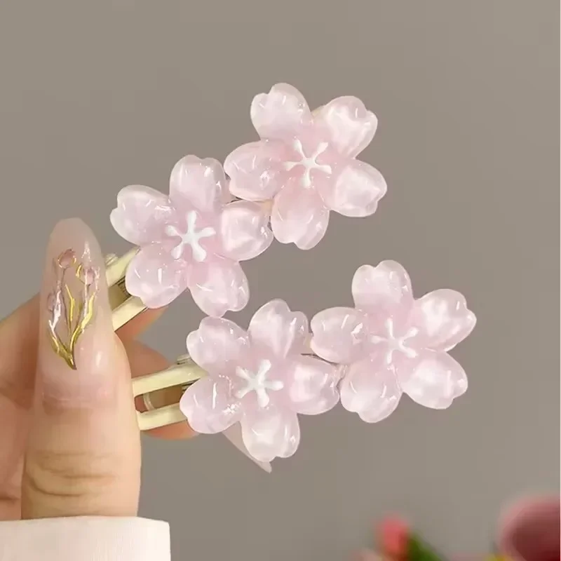 2Pcs Anime Card Captor Sakura Cute Pink Creamy Flower Bb Hairpin Side Hair Clip Girl Headwear Sweet Hairpins Ornament Gift